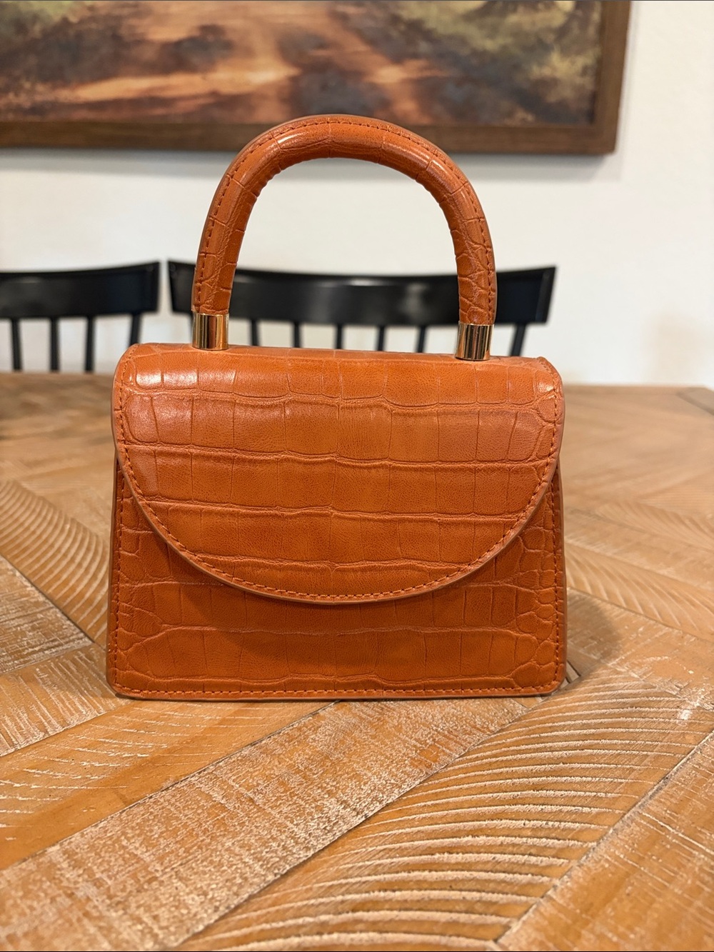 Mango Croc-Embossed Mini Top-Handle Bag in Orange